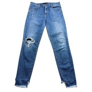J Brand Alana Skinny Jeans Womens 29 Distressed Paint Splatter Raw Hem